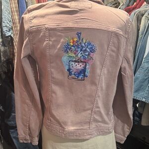 Pink Jean Jacket with Floral Design